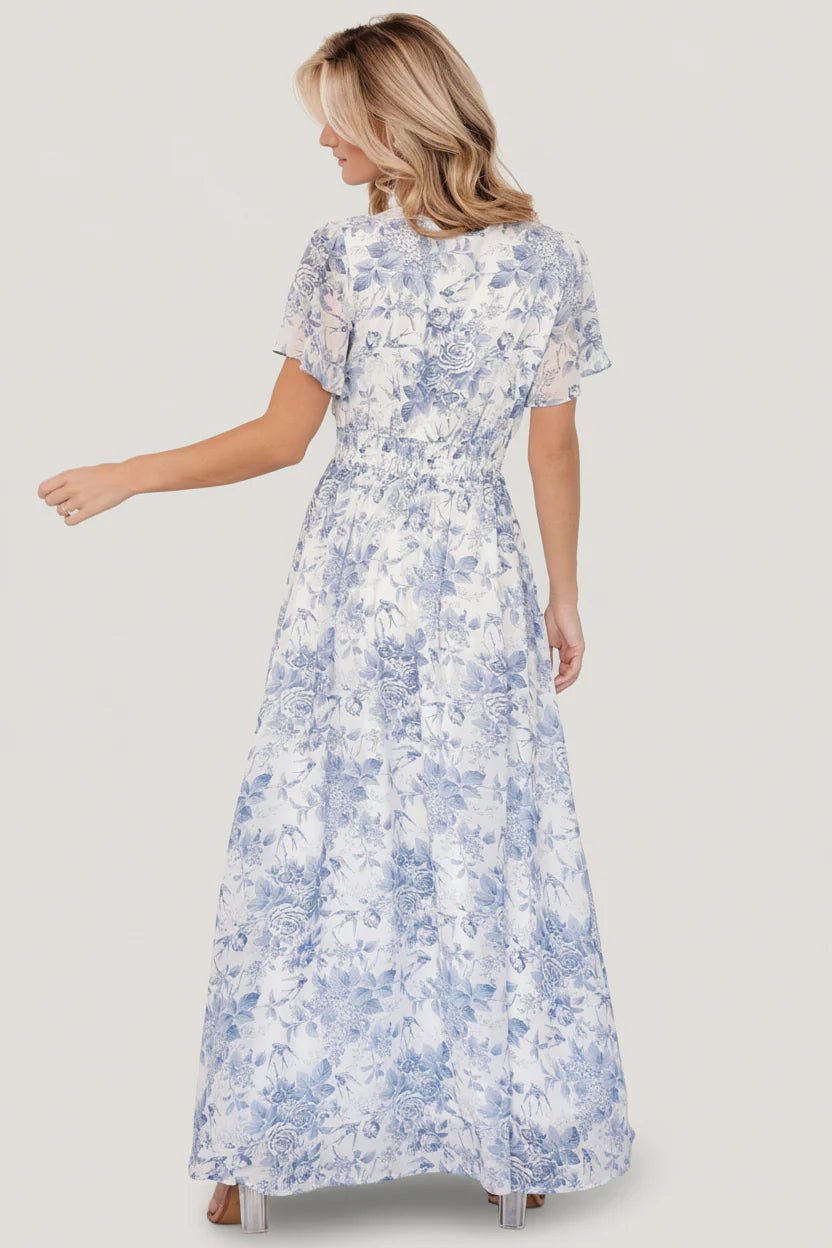 Birdie Maxi Dress | Off White + Blue