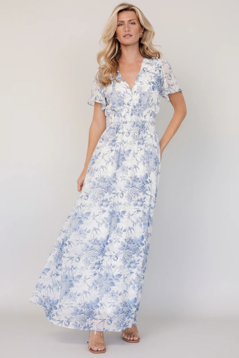 Birdie Maxi Dress | Off White + Blue