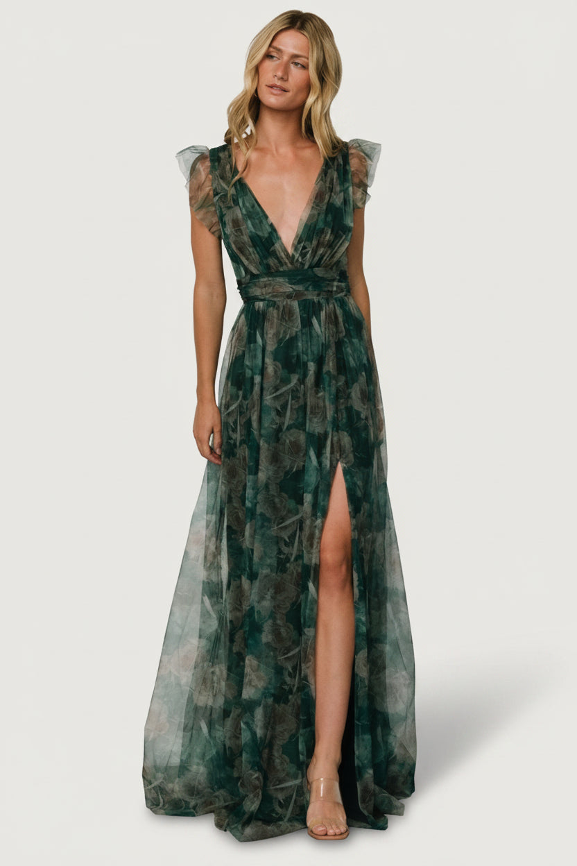 Carmine Maxi Dress | Green Floral