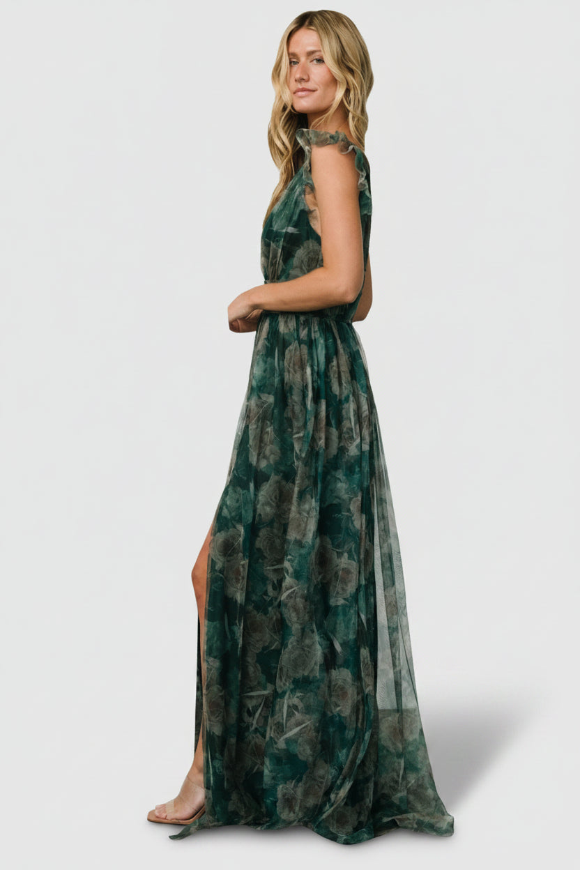 Carmine Maxi Dress | Green Floral