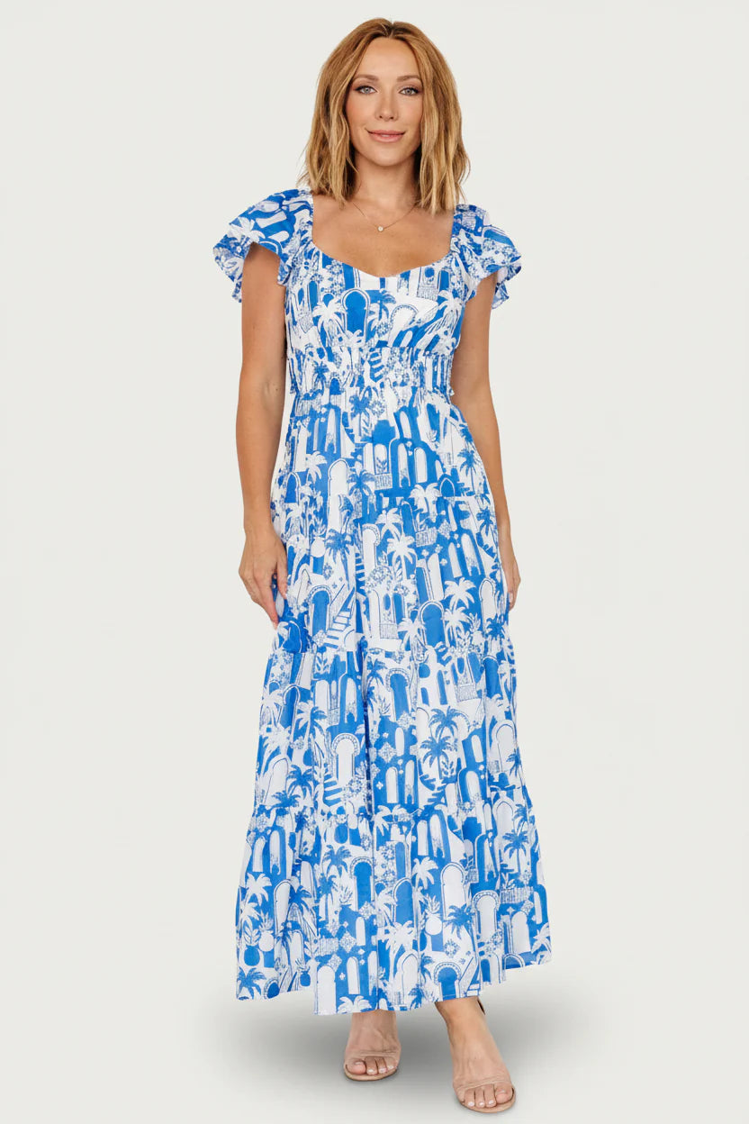 Catira Maxi Dress | Blue + White