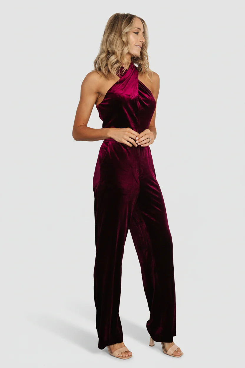 Cleopatra Velvet Jumpsuit | Burgundy