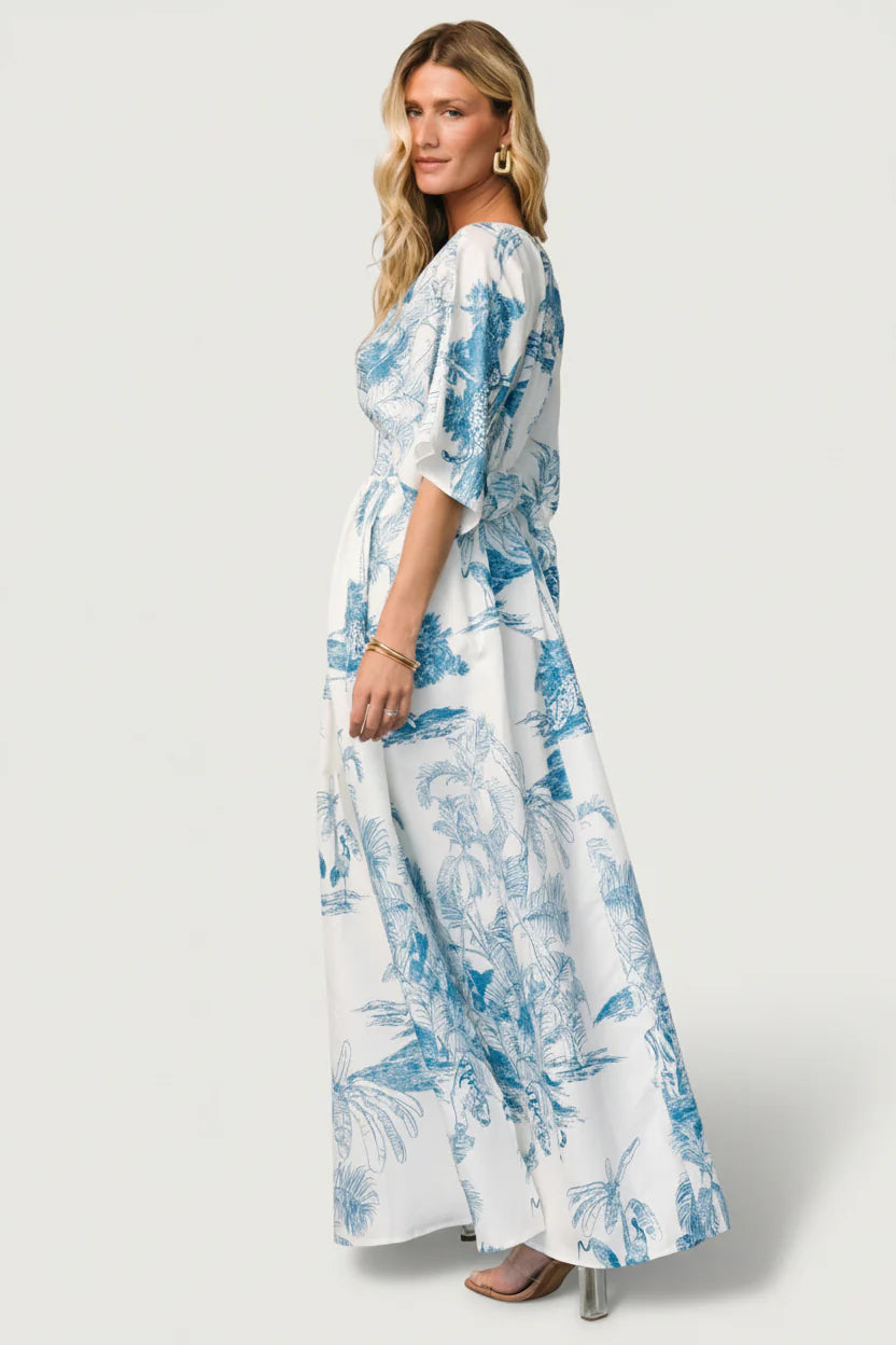 Dara Maxi Dress | Ivory + Blue Print
