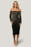 Eclipse Sequin Midi Dress | Black + Gold