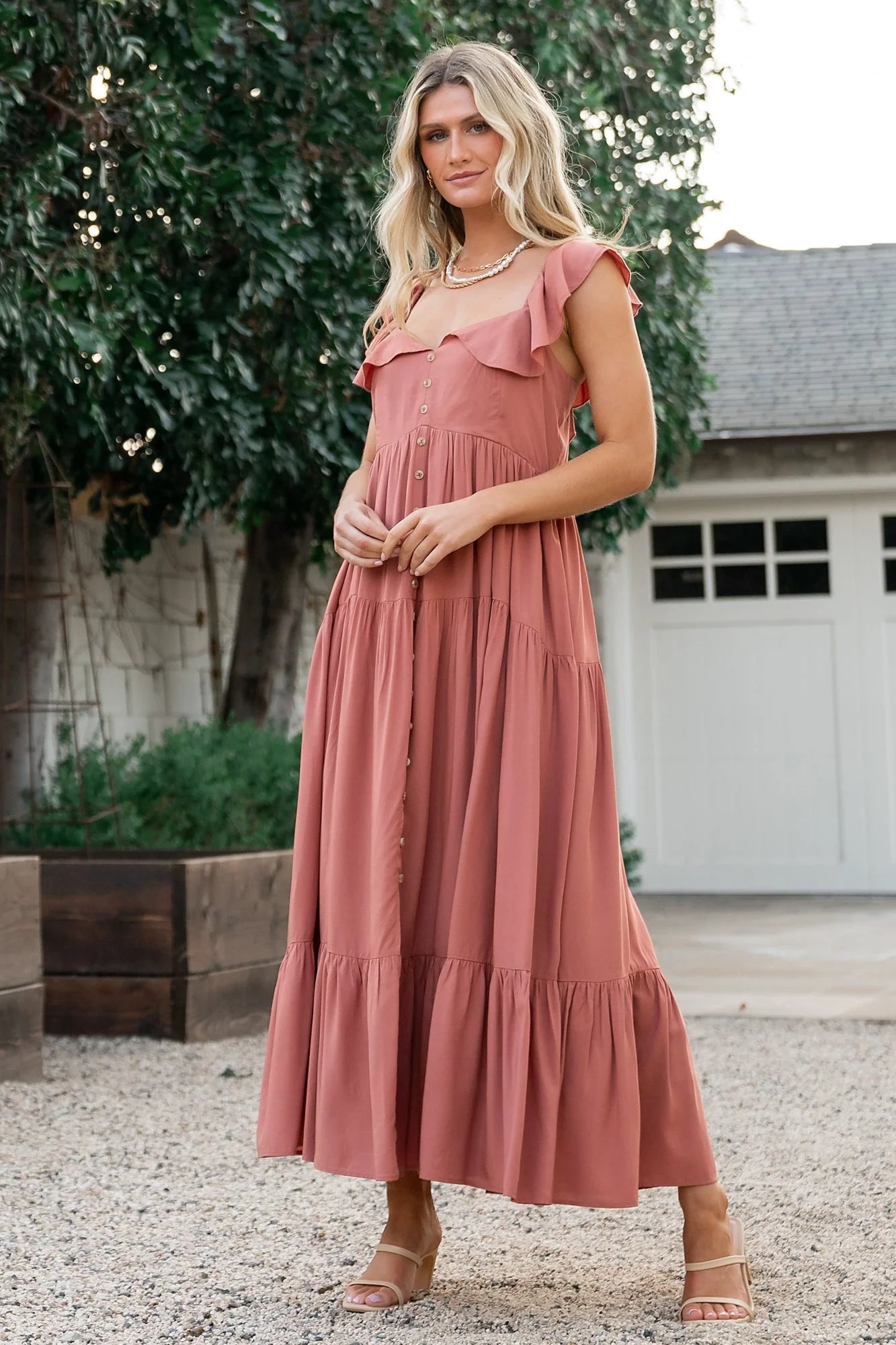 Ellie Ruffle Top Dress | Terracotta