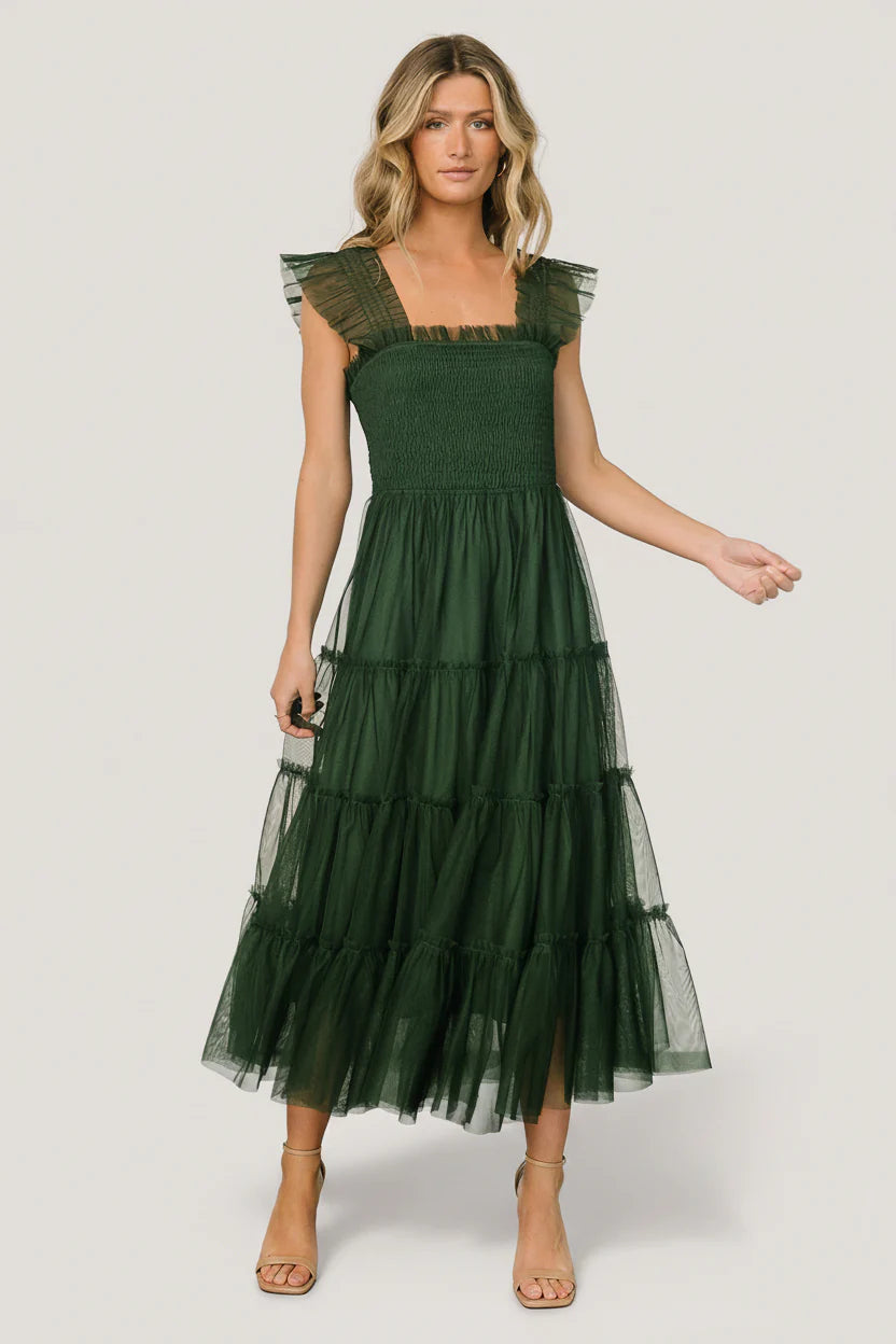 Emma Smocked Tulle Dress | Green