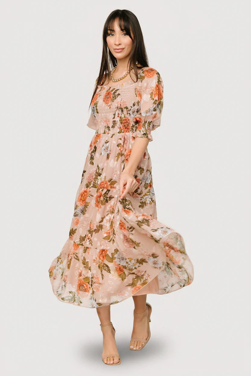 Fabian Jacquard Midi Dress | Dusty Mauve Multi