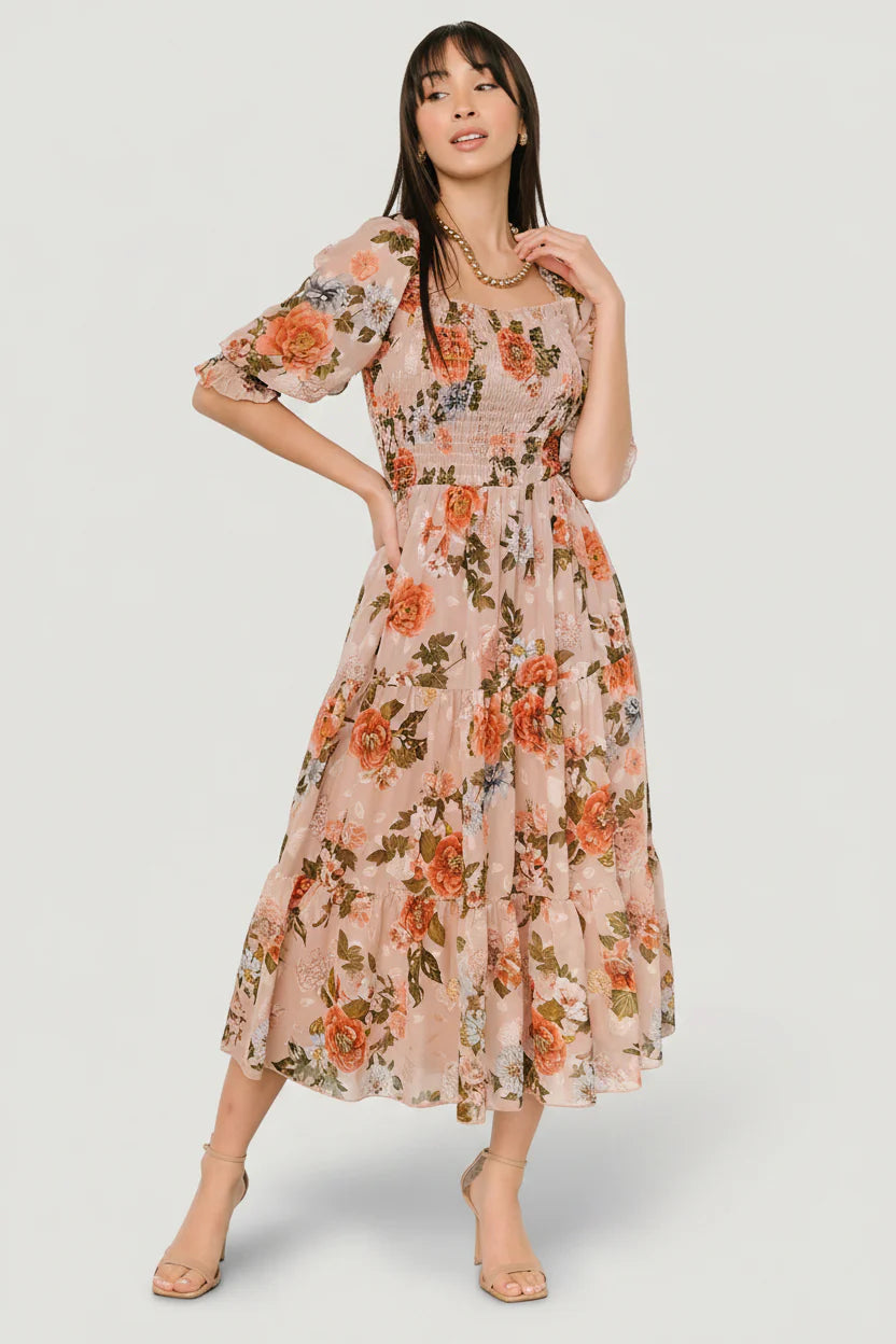 Fabian Jacquard Midi Dress | Dusty Mauve Multi