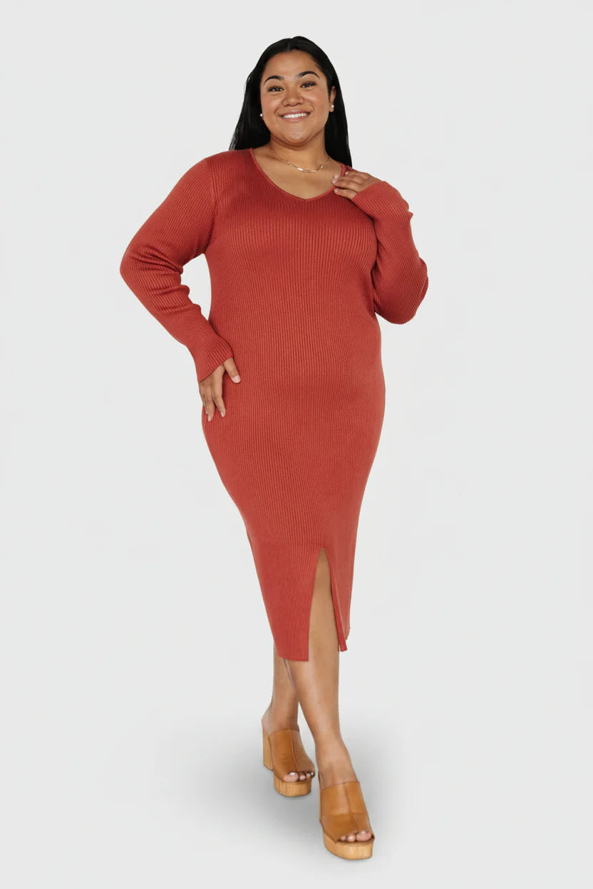 Fairmount Ribbed Midi Dress | Clay