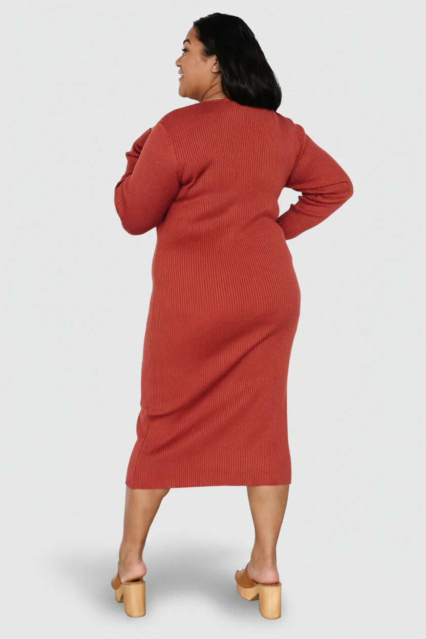 Fairmount Ribbed Midi Dress | Clay
