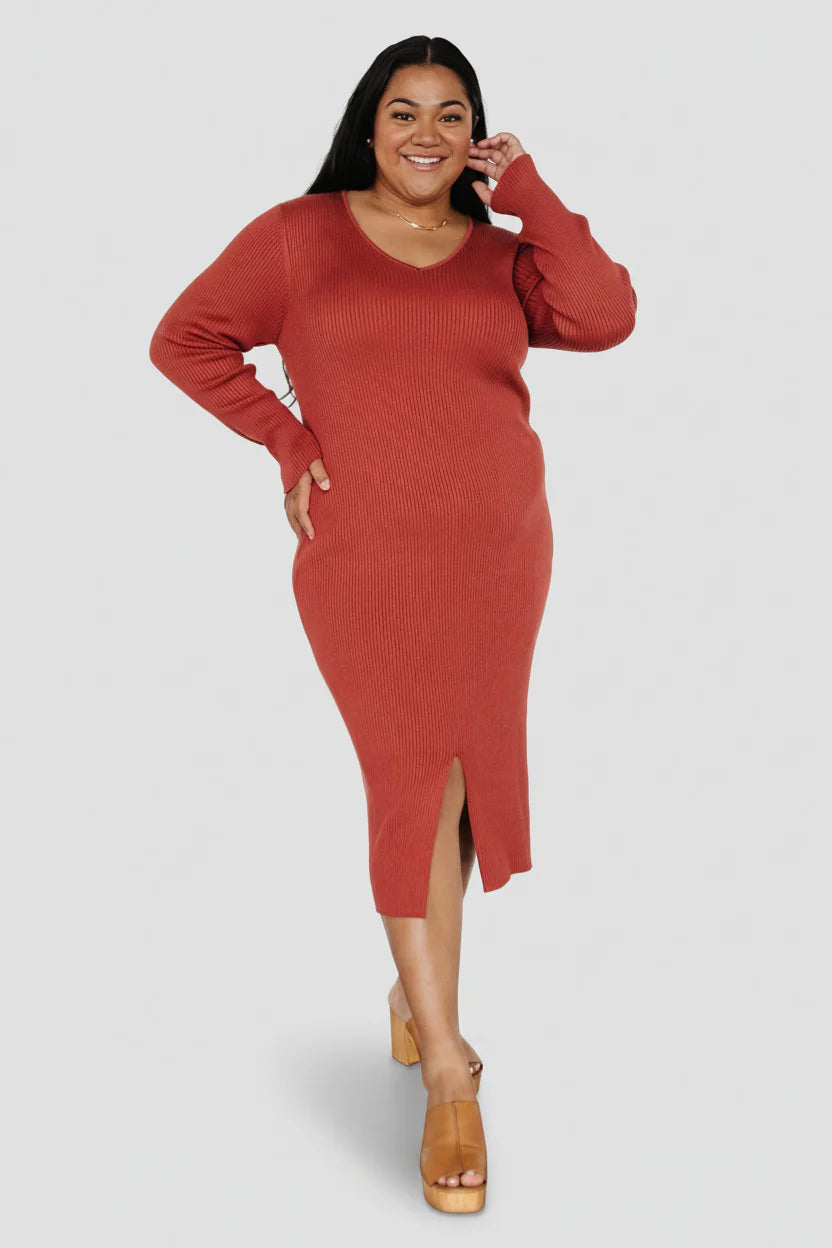 Fairmount Ribbed Midi Dress | Clay