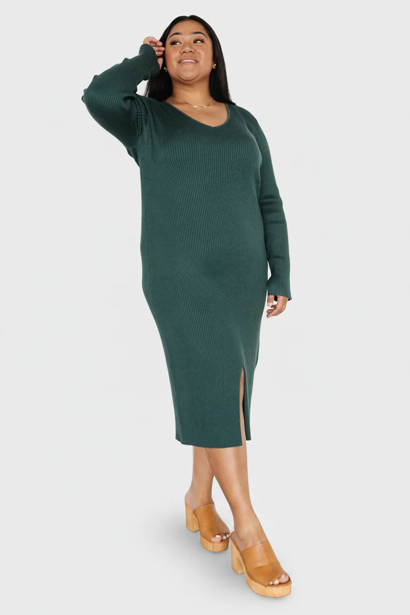 Fairmount Ribbed Midi Dress | Green
