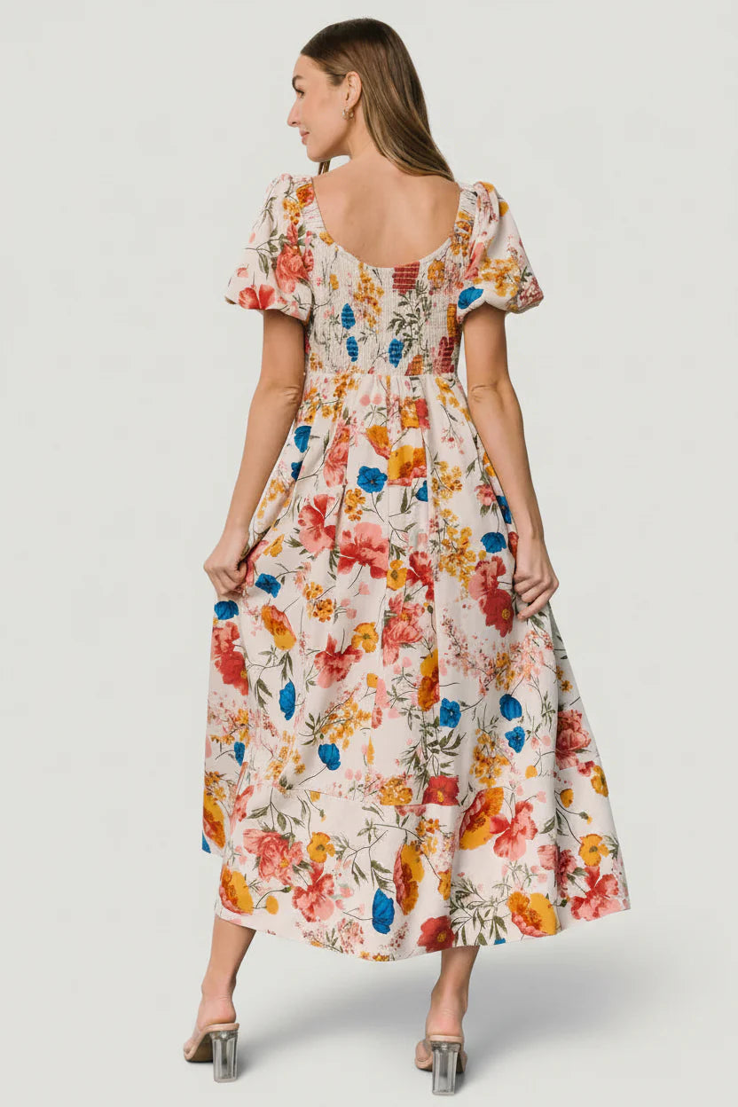 Greta Pleated Maxi Dress | Cream Multi Floral