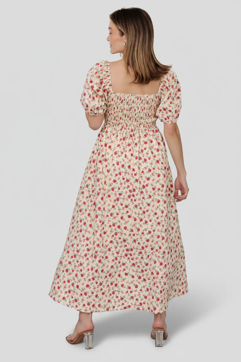 Haddie Smocked Midi Dress | Cream + Rose Floral
