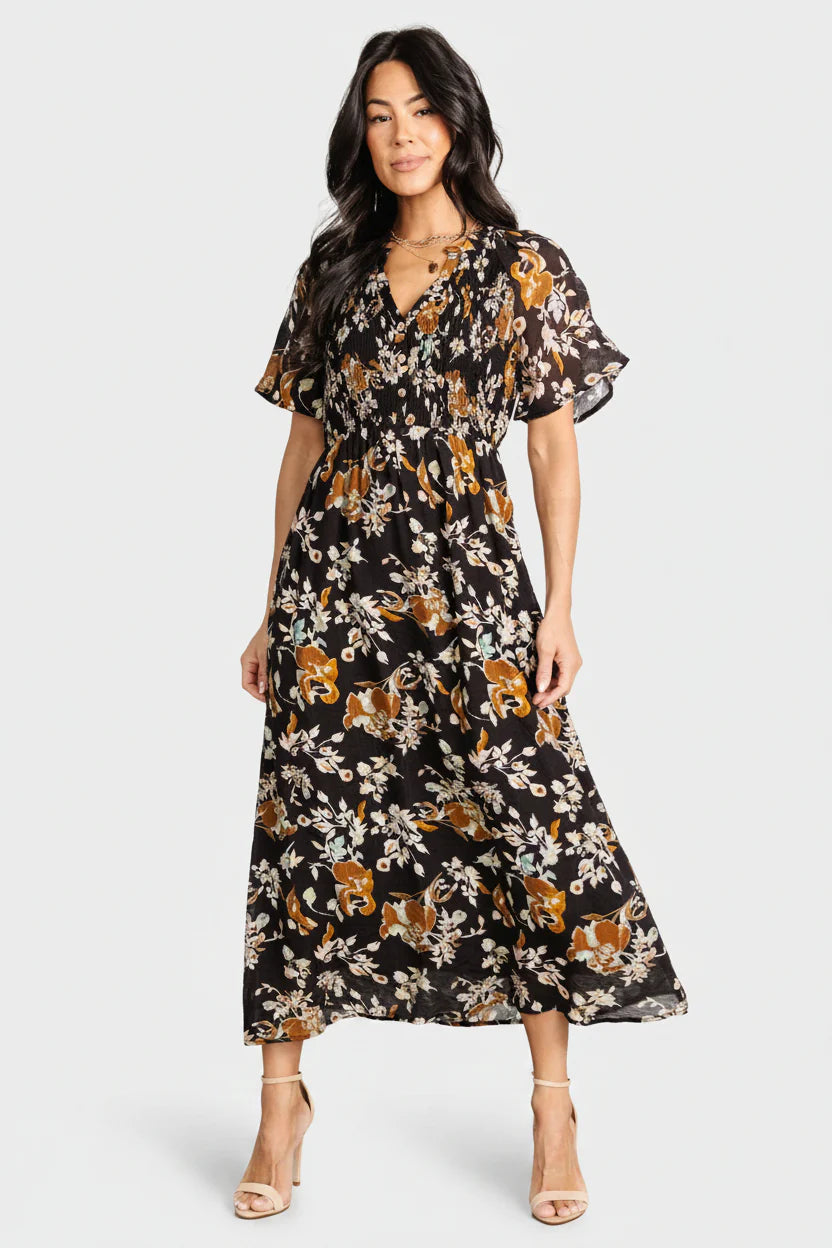 Hathaway Midi Dress | Black Floral