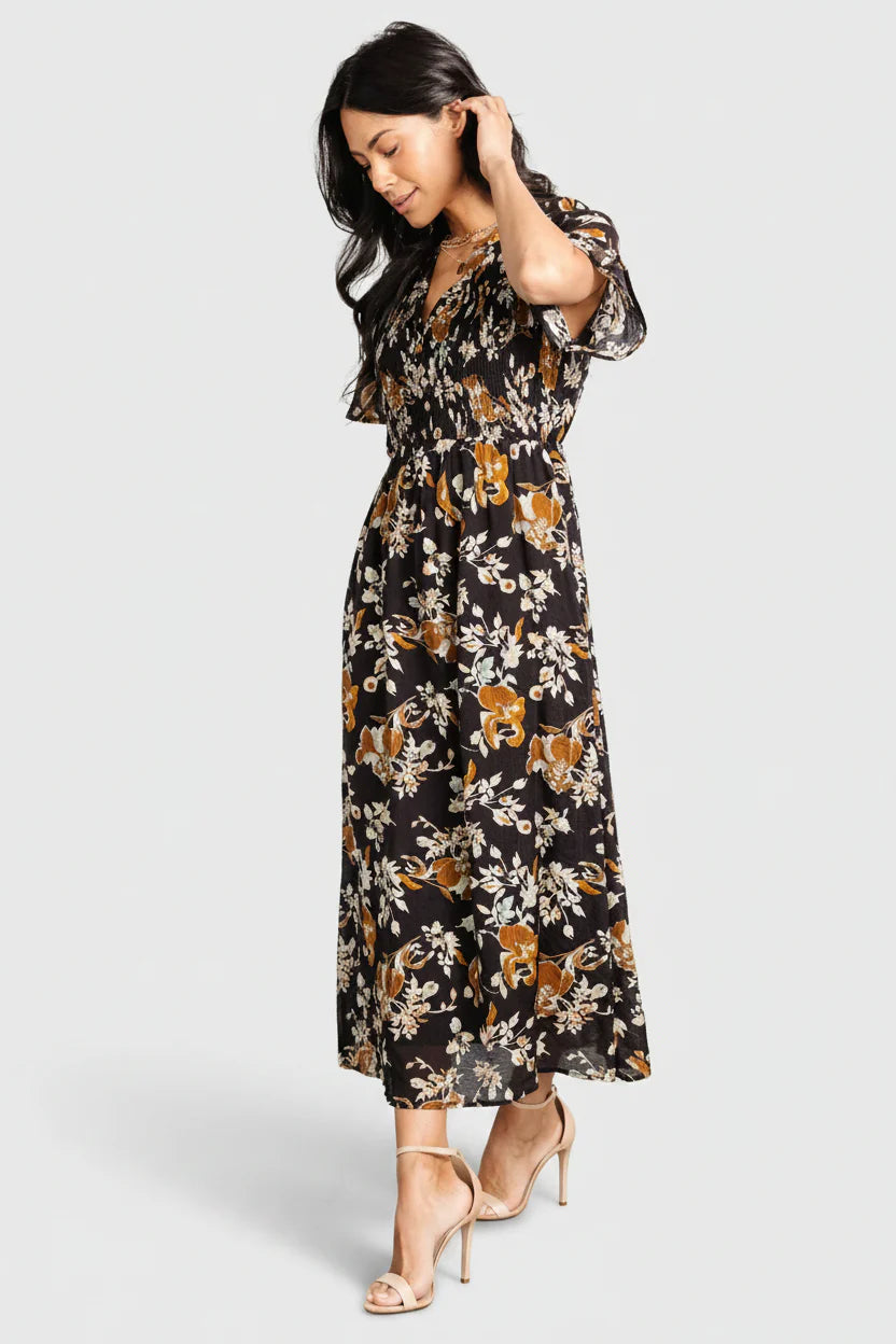 Hathaway Midi Dress | Black Floral