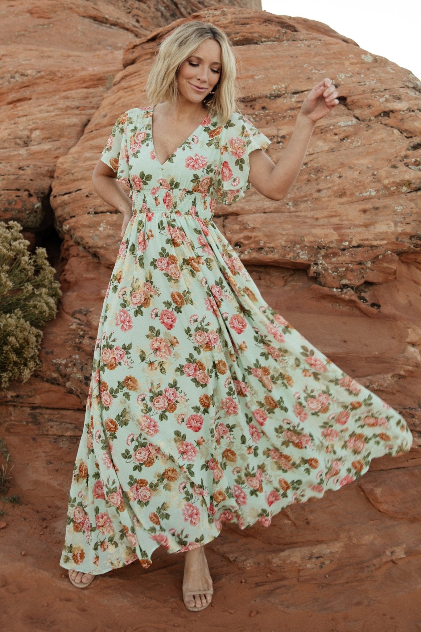 Lynlee Metallic Maxi Dress | Sage + Pink