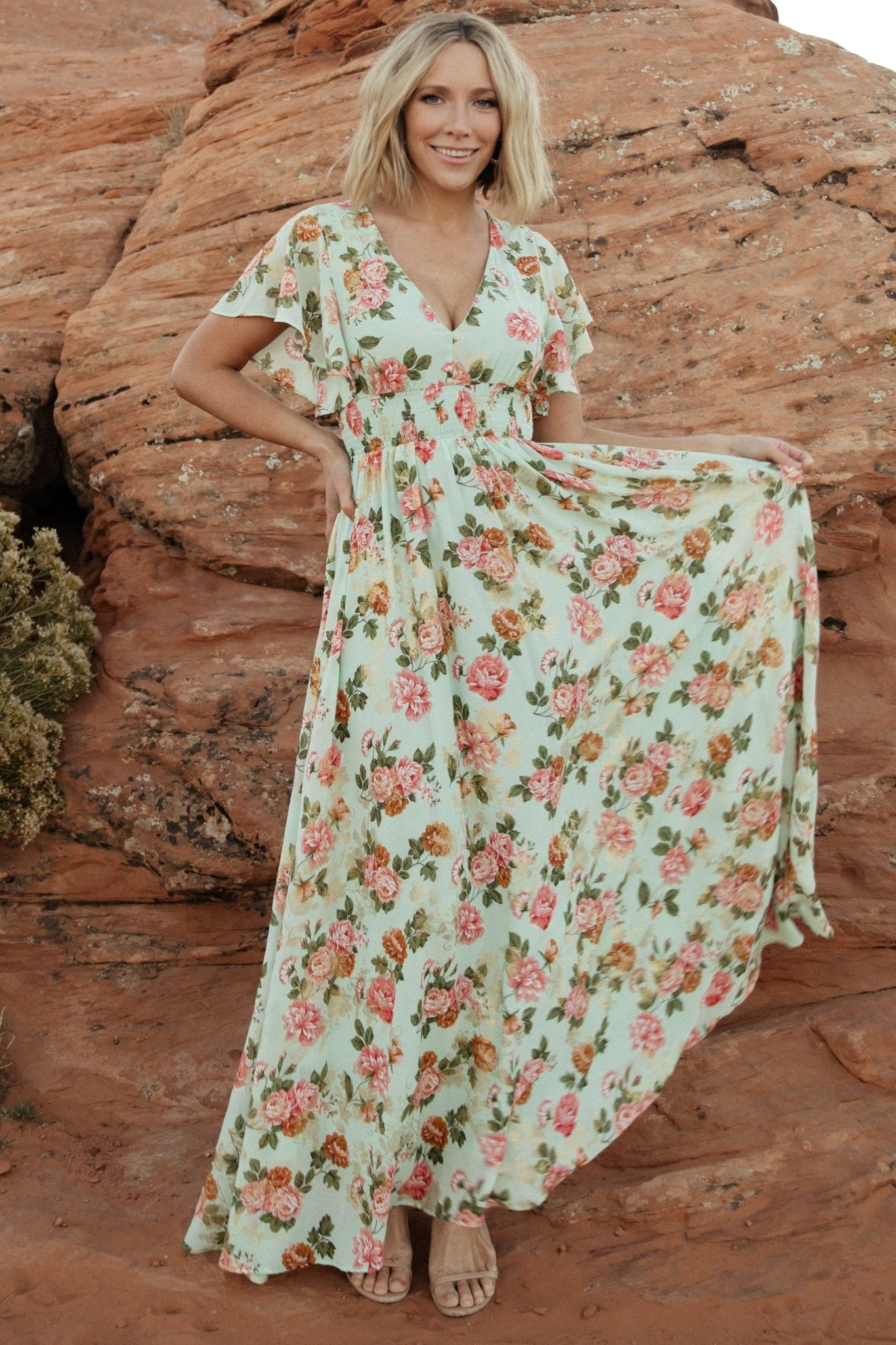Lynlee Metallic Maxi Dress | Sage + Pink