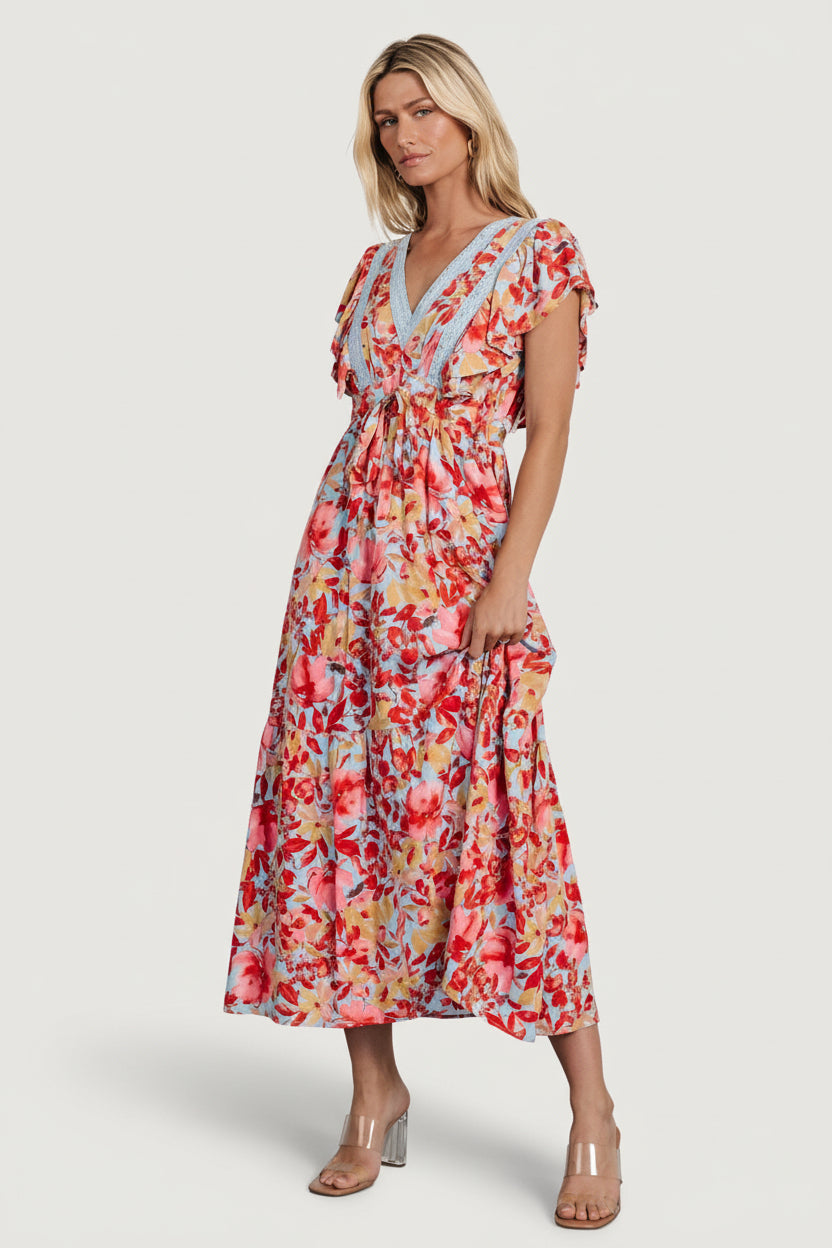 Maggie Maxi Dress | Blue + Coral Multi