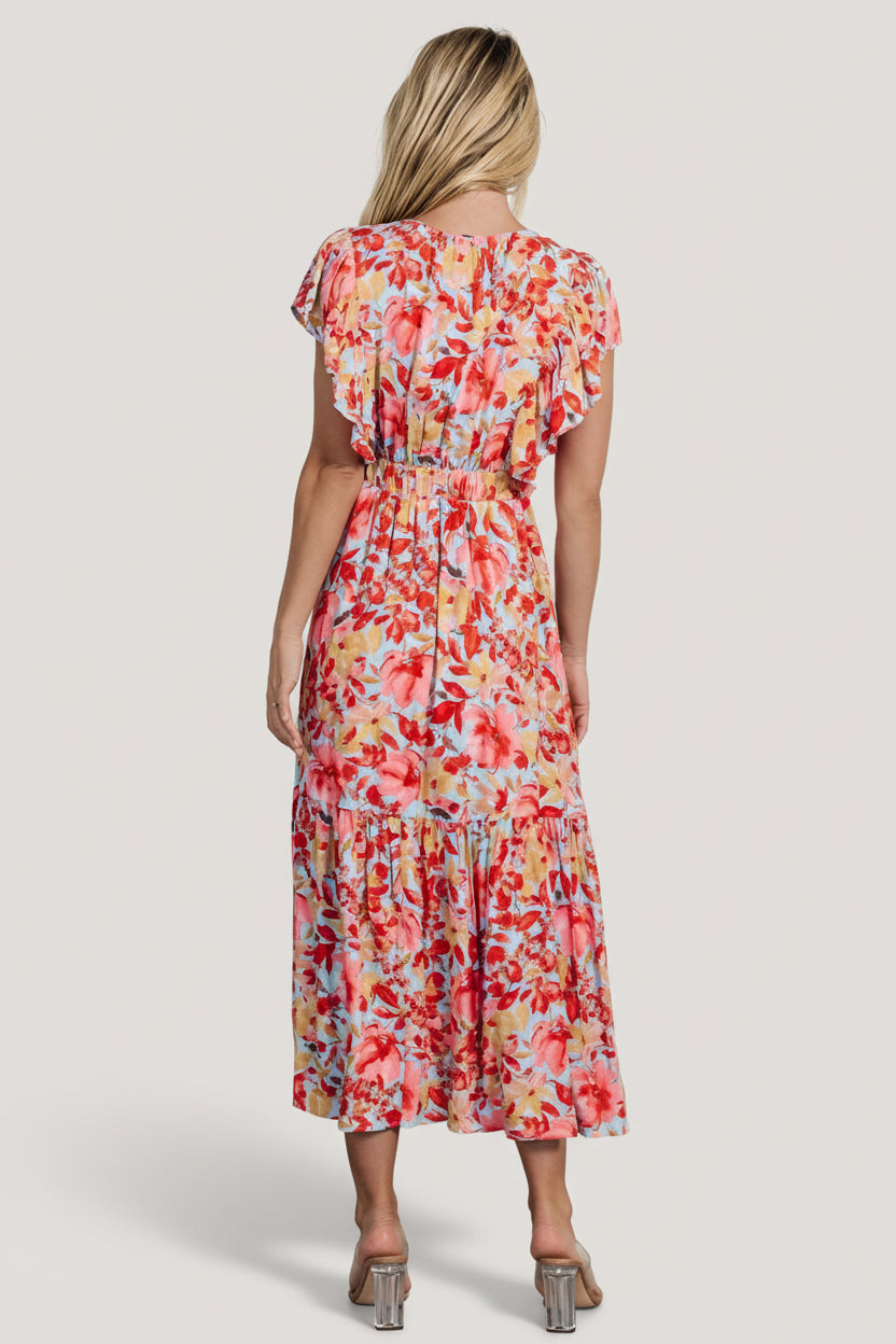 Maggie Maxi Dress | Blue + Coral Multi