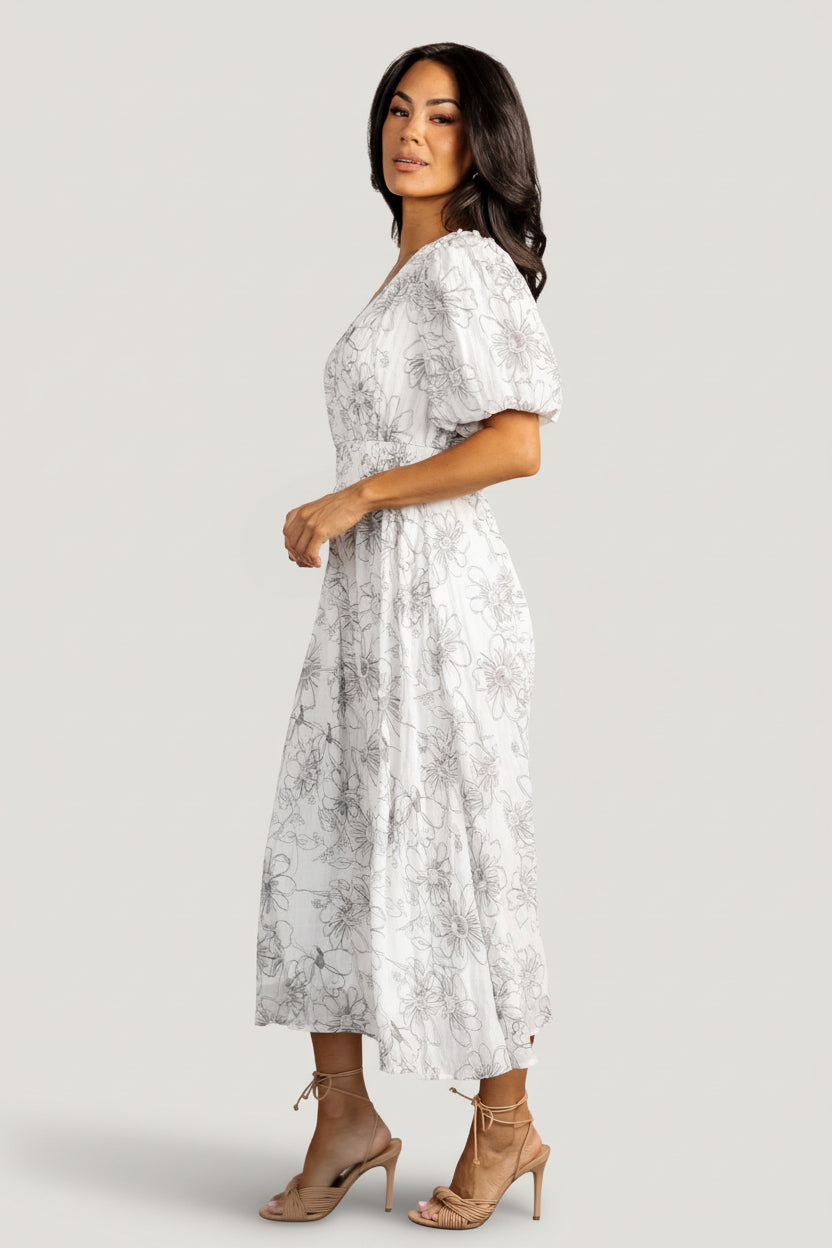 Makenna Midi Dress | Off White Print
