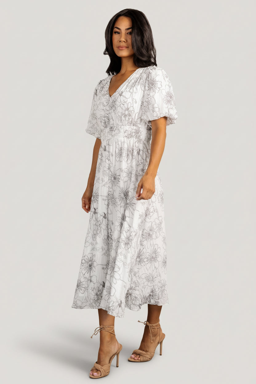 Makenna Midi Dress | Off White Print