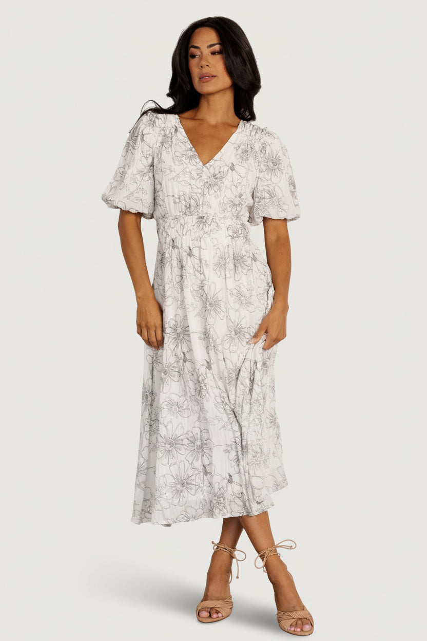 Makenna Midi Dress | Off White Print