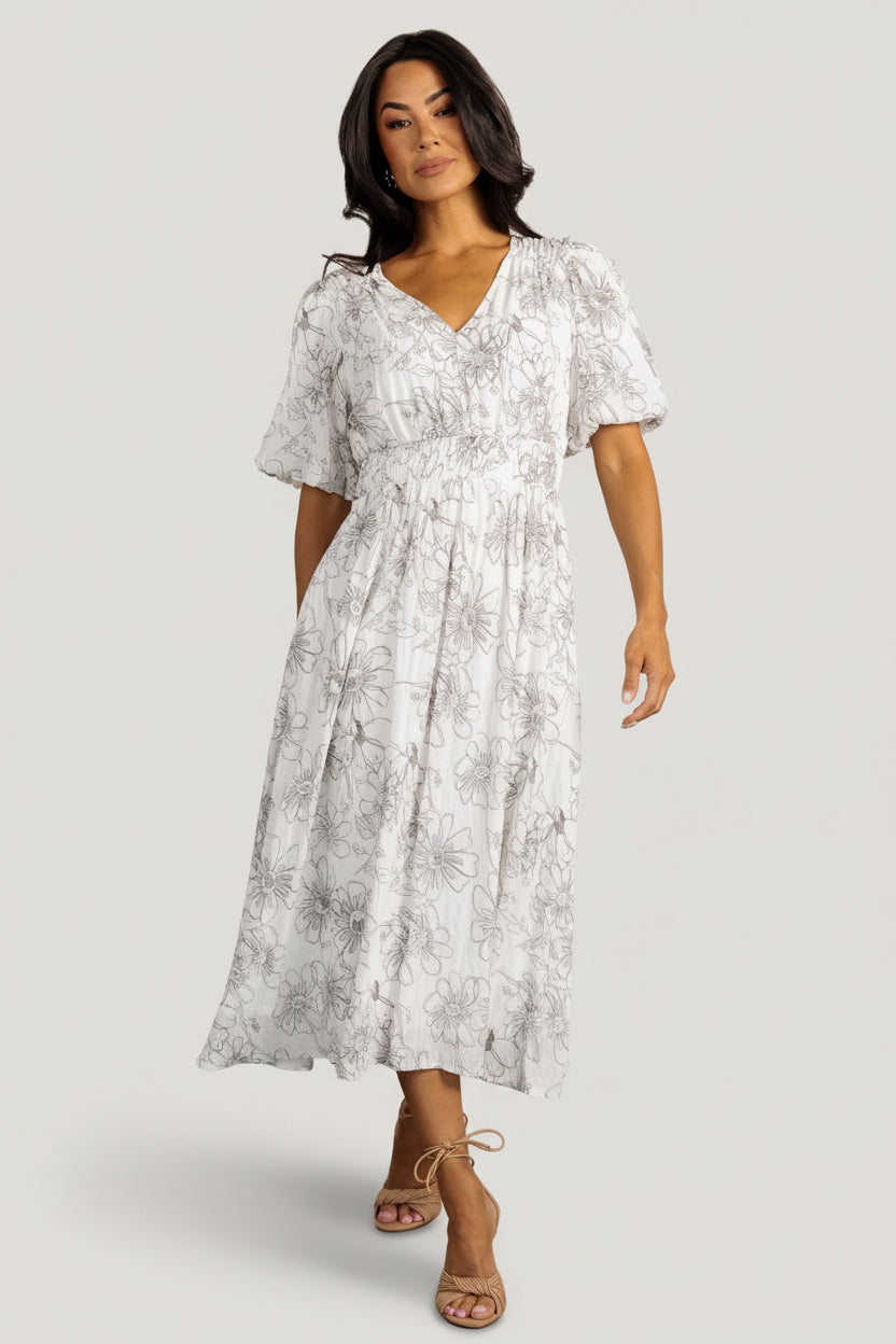Makenna Midi Dress | Off White Print