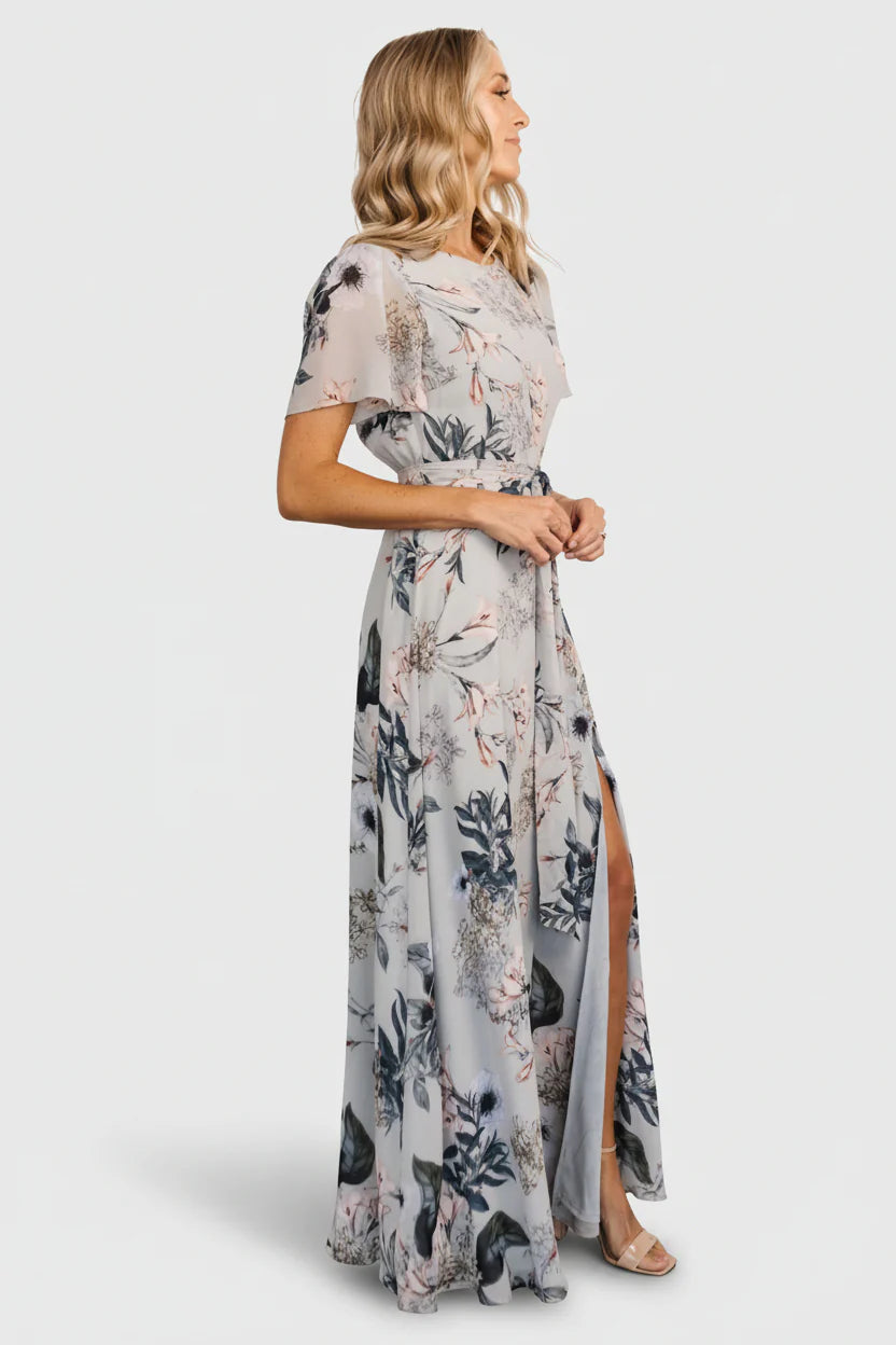 Naomi Short Sleeve Maxi Dress | Pale Blue Floral