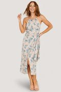 Nicole Faux Wrap Midi Dress | Natural + Blue
