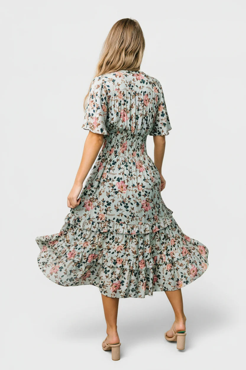 Spell Boho Midi Dress | Sage + Pink Floral