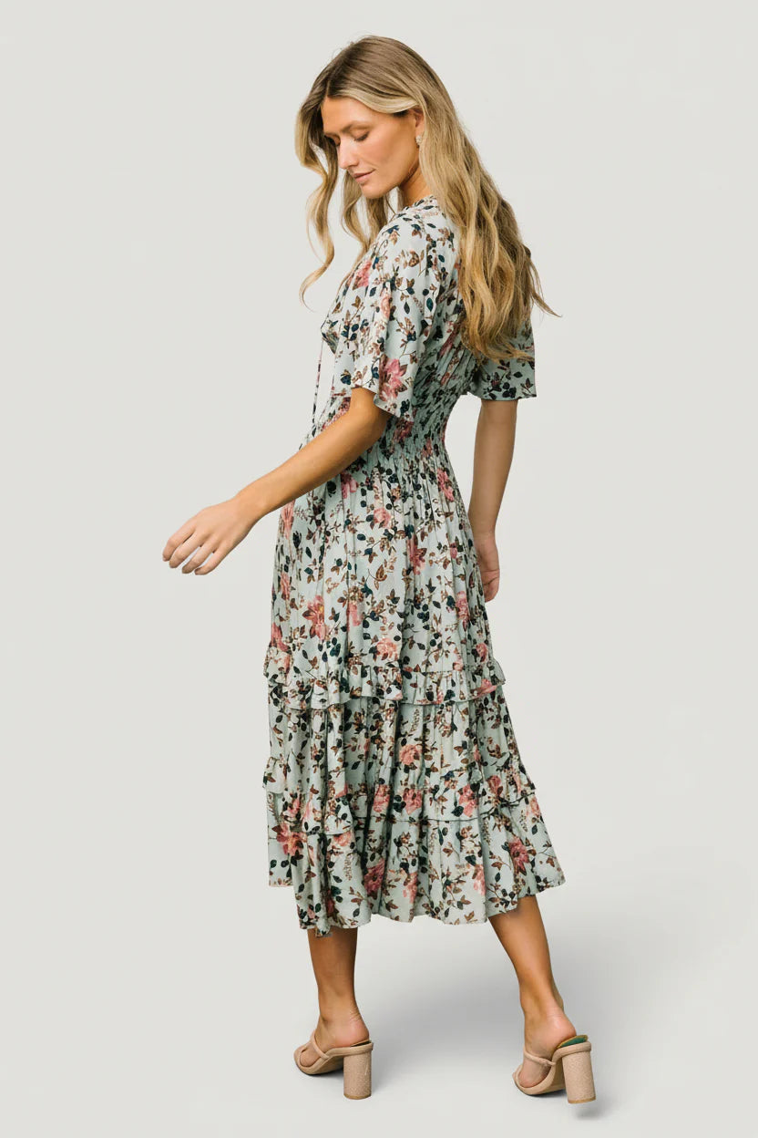 Spell Boho Midi Dress | Sage + Pink Floral
