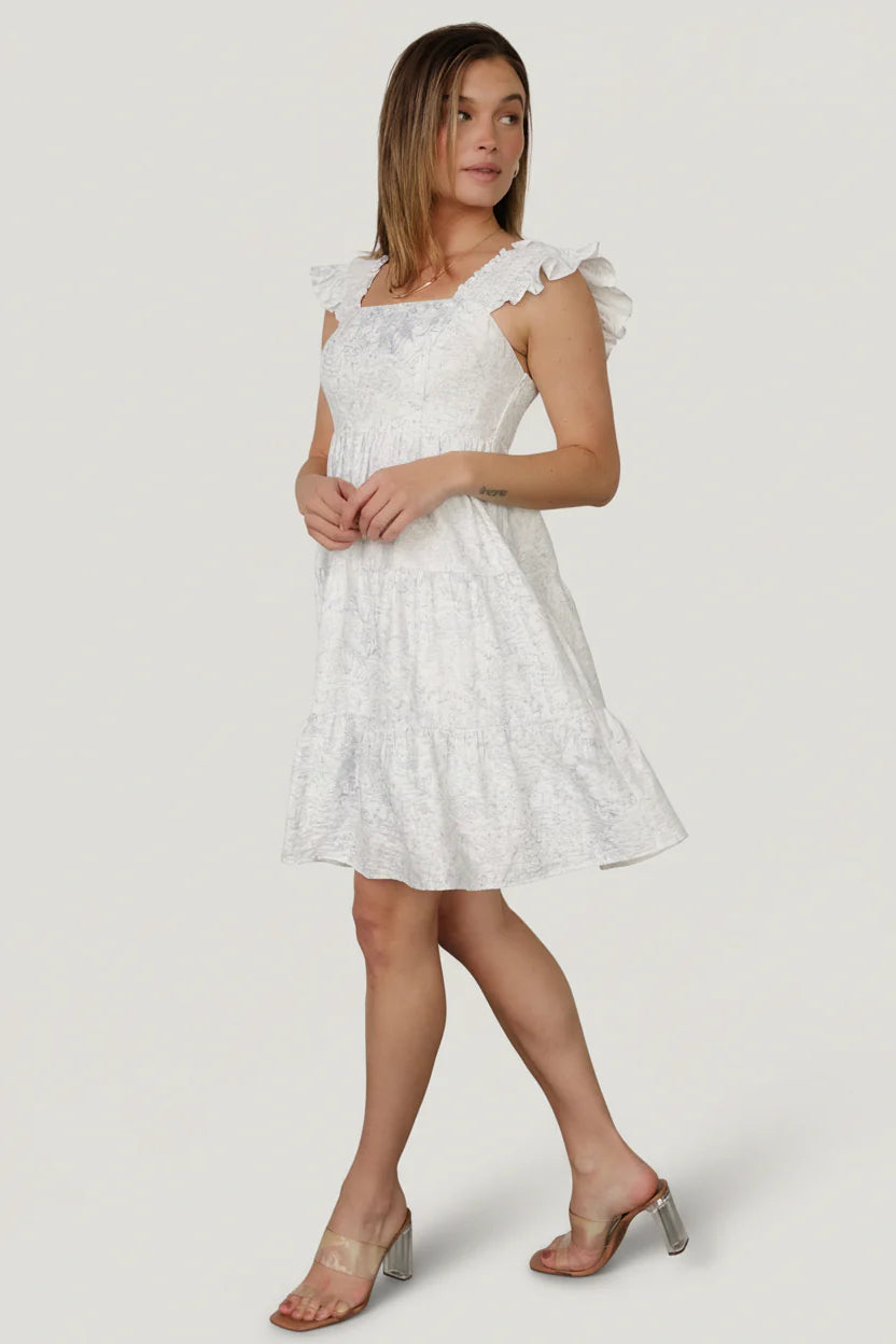 Suri Short Dress | Off White + Blue Floral