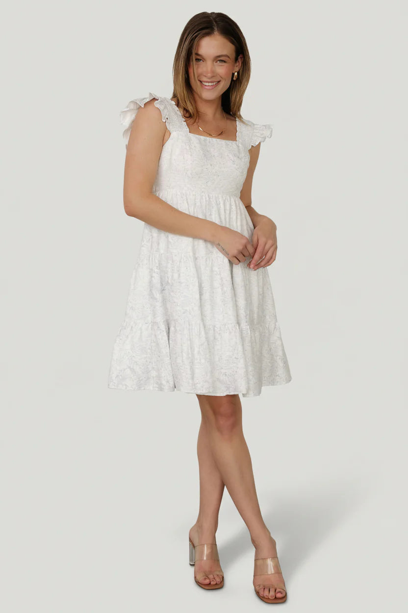 Suri Short Dress | Off White + Blue Floral