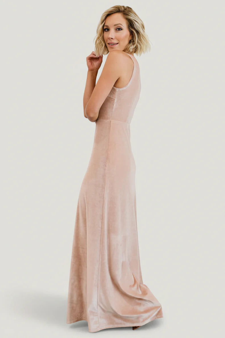 Tatiana Velvet One Shoulder Maxi Dress | Champagne