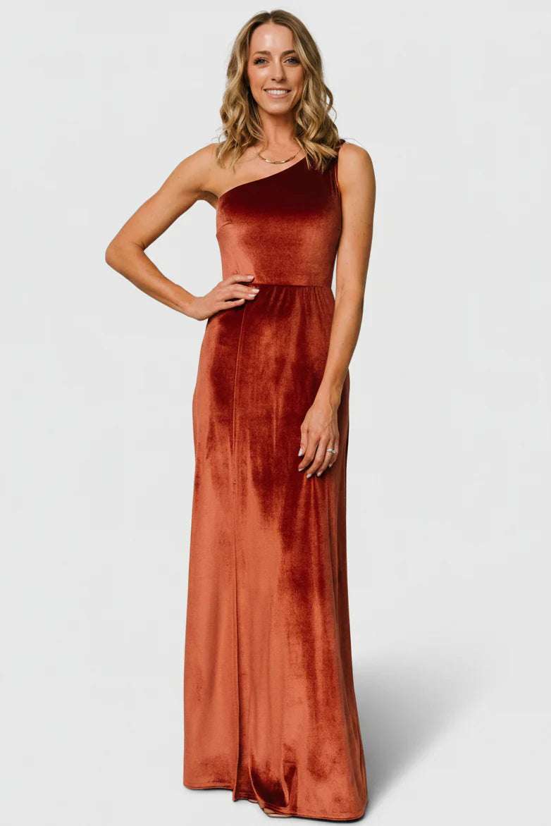 Tatiana Velvet One Shoulder Maxi Dress | Cinnamon