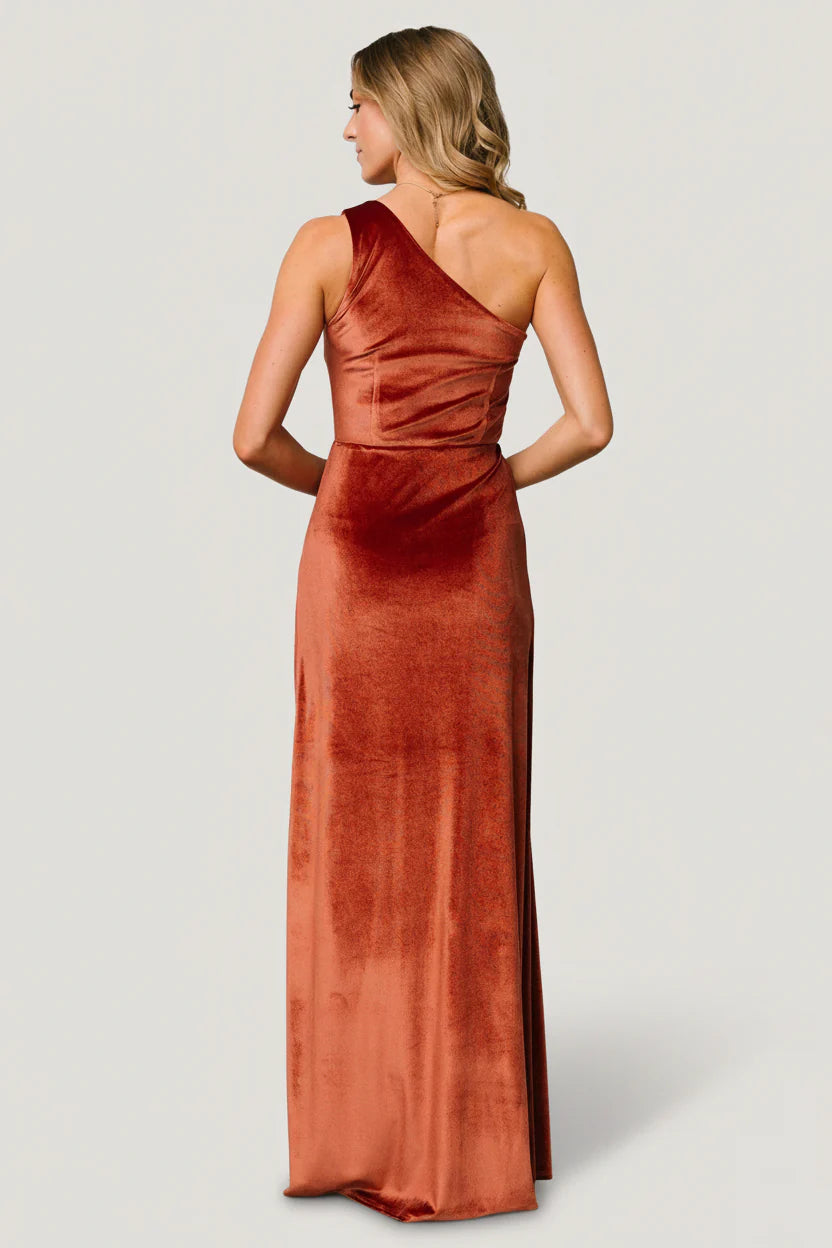 Tatiana Velvet One Shoulder Maxi Dress | Cinnamon