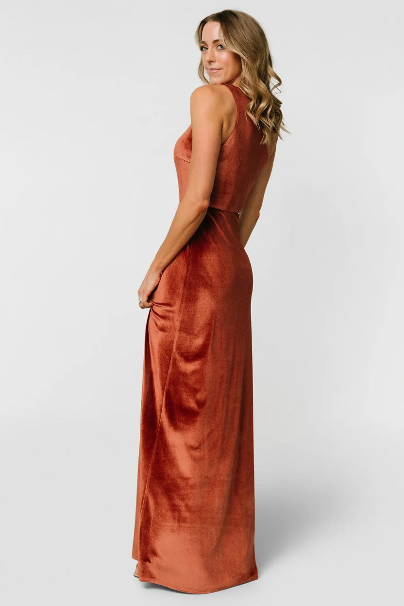 Tatiana Velvet One Shoulder Maxi Dress | Cinnamon