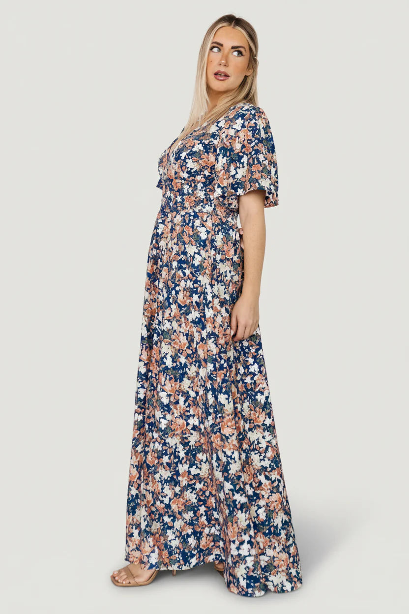 Verona Smocked Maxi Dress | Blue Floral