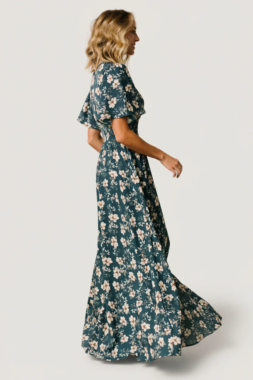Verona Smocked Maxi Dress | Slate Floral