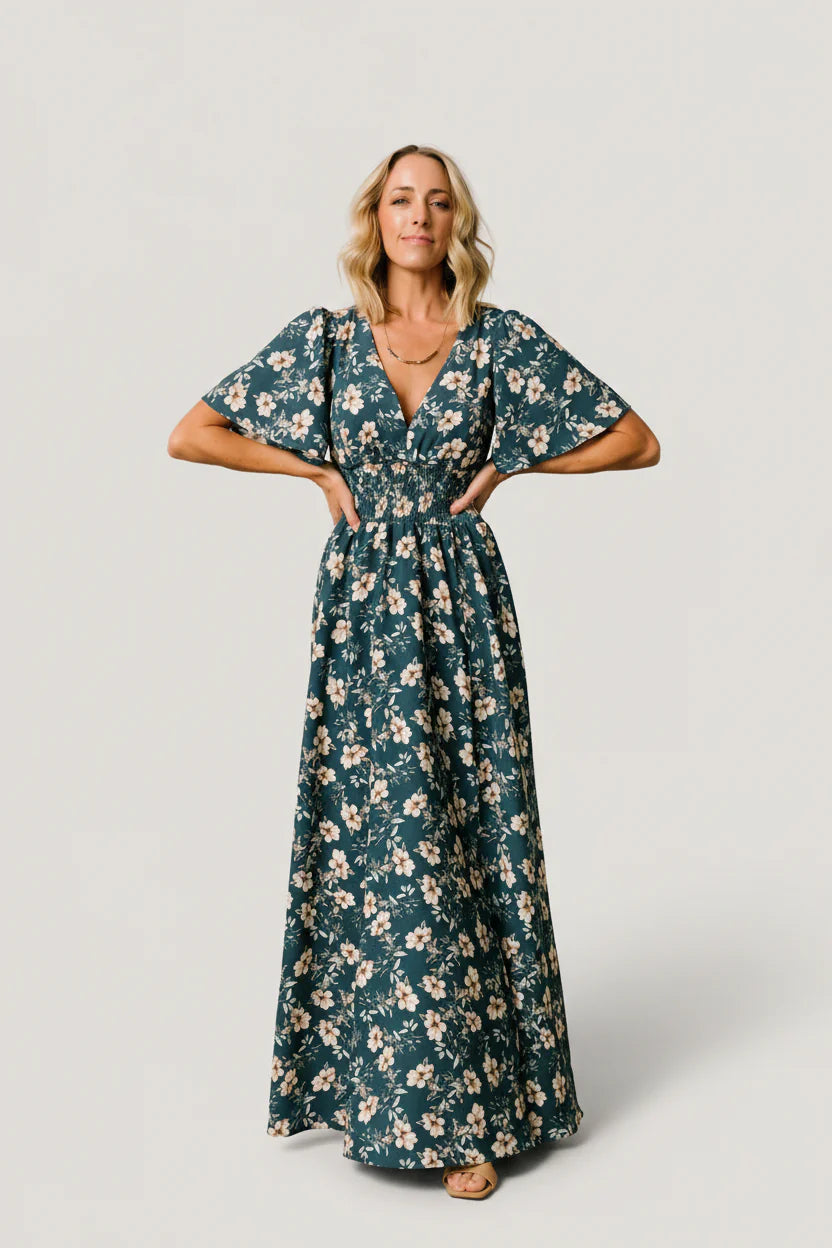 Verona Smocked Maxi Dress | Slate Floral