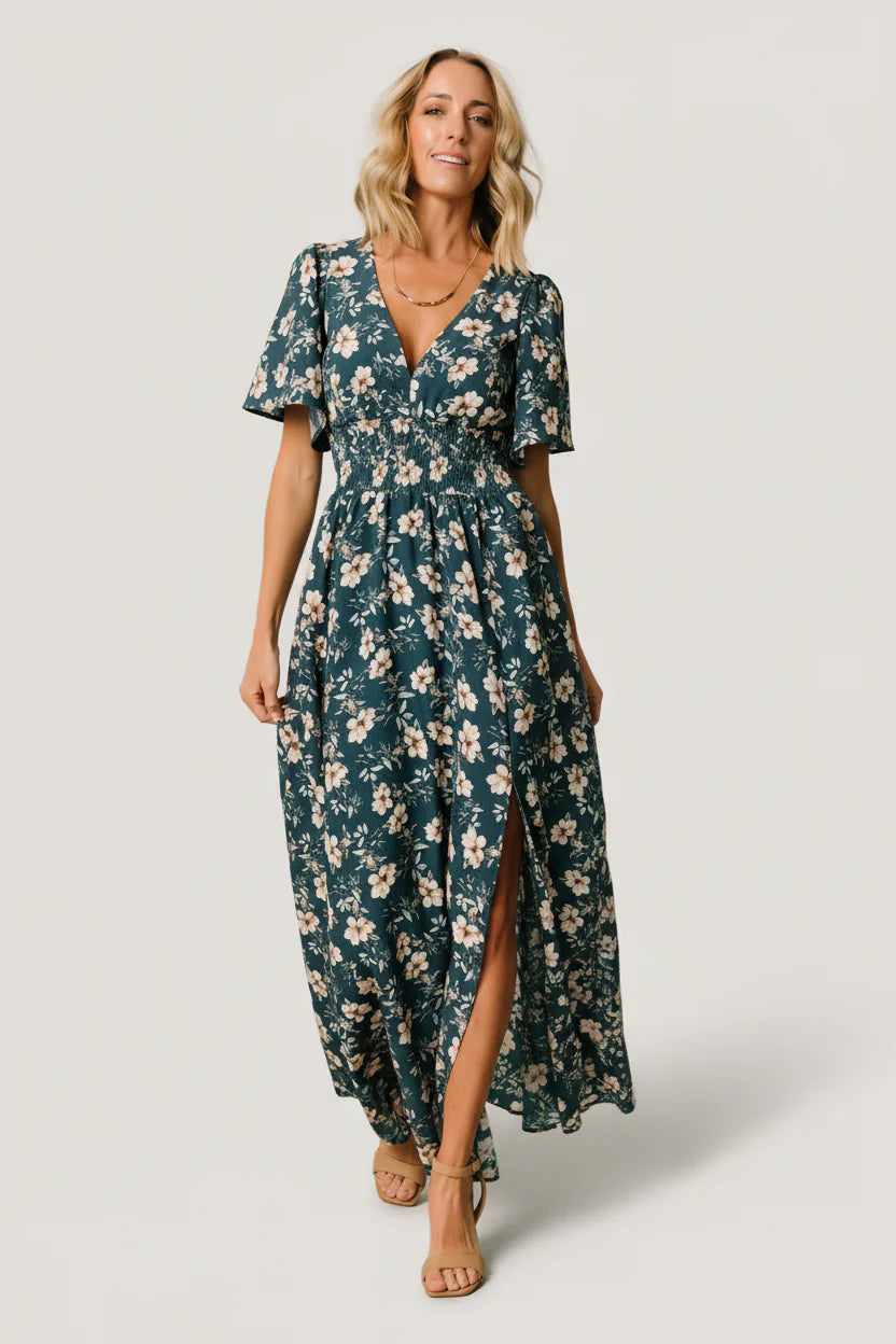 Verona Smocked Maxi Dress | Slate Floral